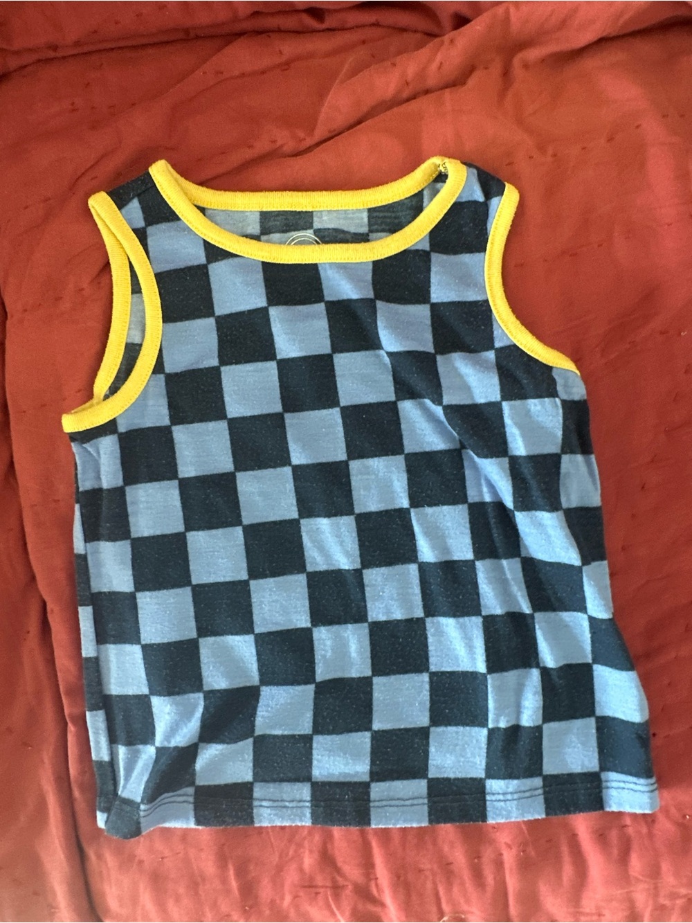 wonder nation Blue and Black Checkerboard Tank with Yellow Trim